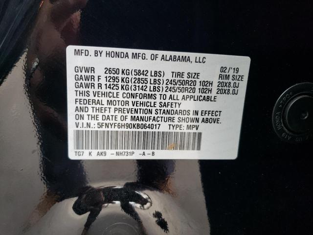 5FNYF6H90KB064017 Honda PILOT TOUR
