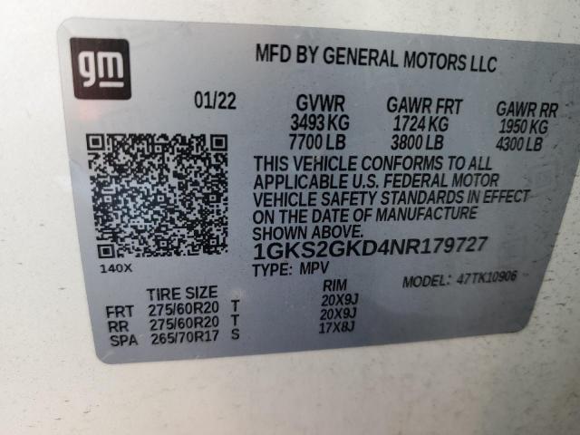 1GKS2GKD4NR179727 GMC Yukon Xl K1500 Slt
