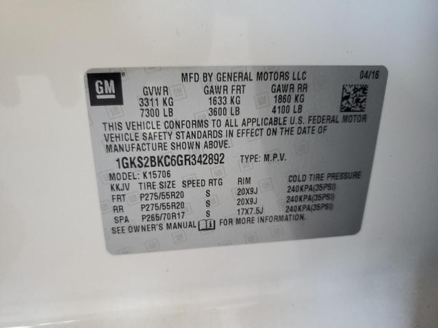 1GKS2BKC6GR342892 GMC YUKON SLT