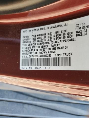 5FPYK3F74JB017266 Honda Ridgeline Rtl