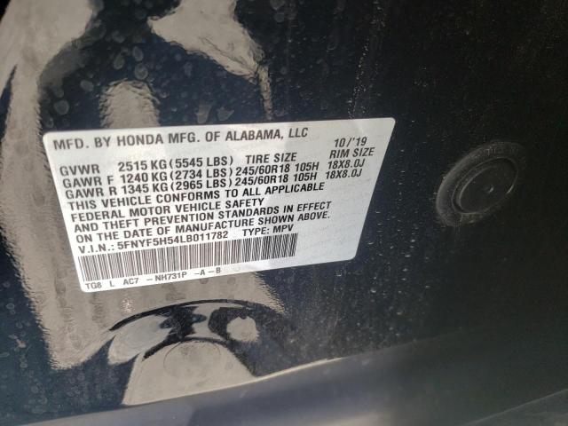 5FNYF5H54LB011782 Honda PILOT EXL
