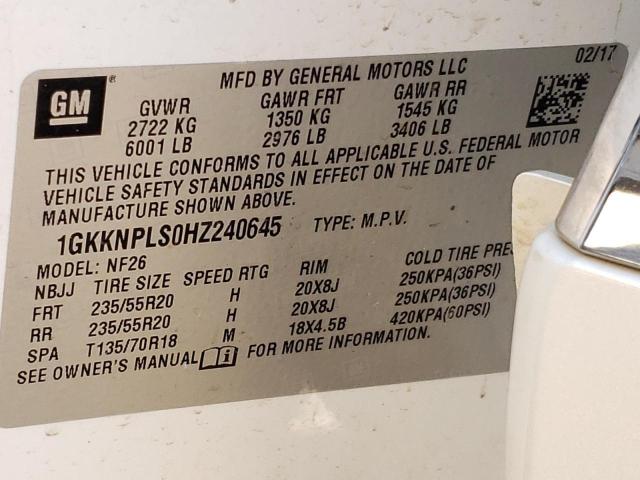 1GKKNPLS0HZ240645 GMC Acadia Denali