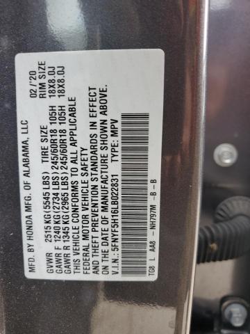 5FNYF5H16LB022831 Honda PILOT LX