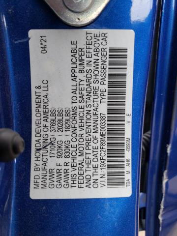 19XFC2F89ME003387 Honda Civic Sport