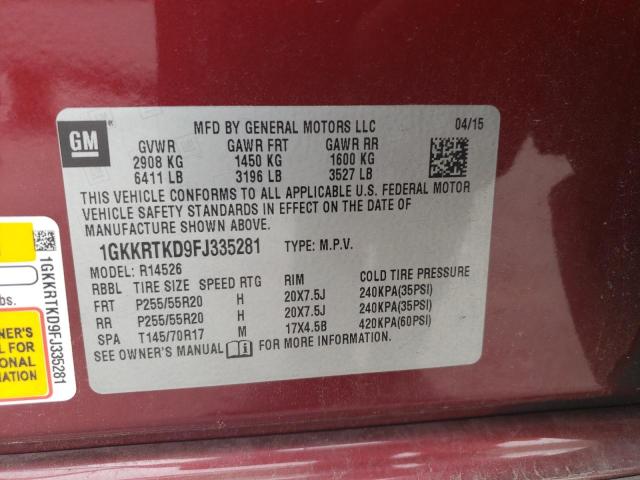 1GKKRTKD9FJ335281 GMC Acadia Denali