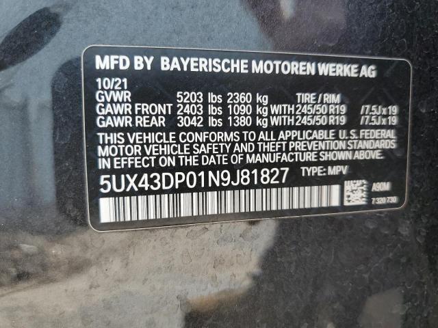 5UX43DP01N9J81827 BMW X3 Sdrive30i