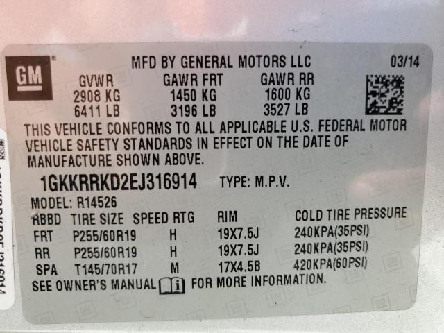 1GKKRRKD2EJ316914 GMC Acadia Slt-1