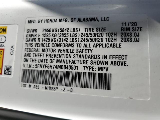 5FNYF6H74MB040501 Honda Pilot Black