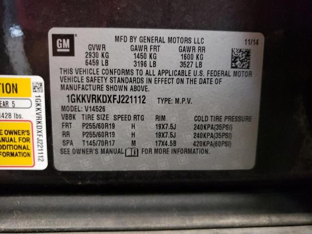 1GKKVRKDXFJ221112 GMC Acadia Slt-1