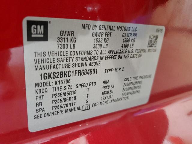 1GKS2BKC1FR684801 GMC YUKON SLT