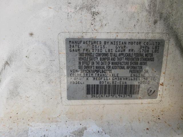 3N1CN7AP9FL943795 Nissan VERSA S