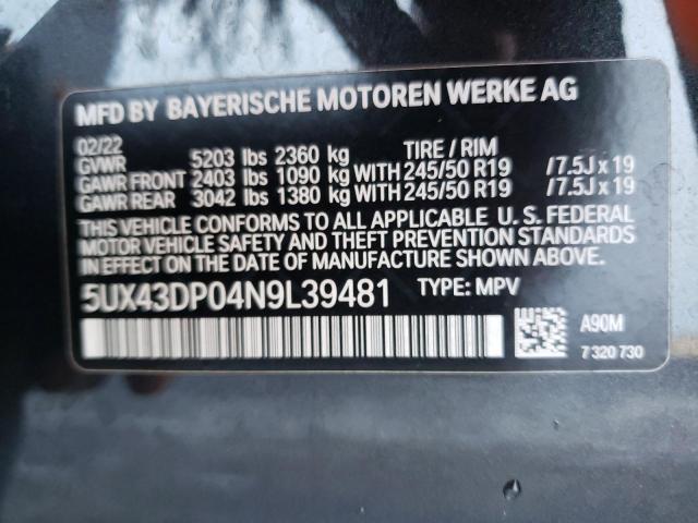 5UX43DP04N9L39481 BMW X3 Sdrive30i