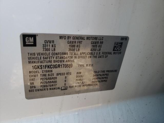 1GKS1FKC0GR170689 GMC Yukon Xl C1500 Sle