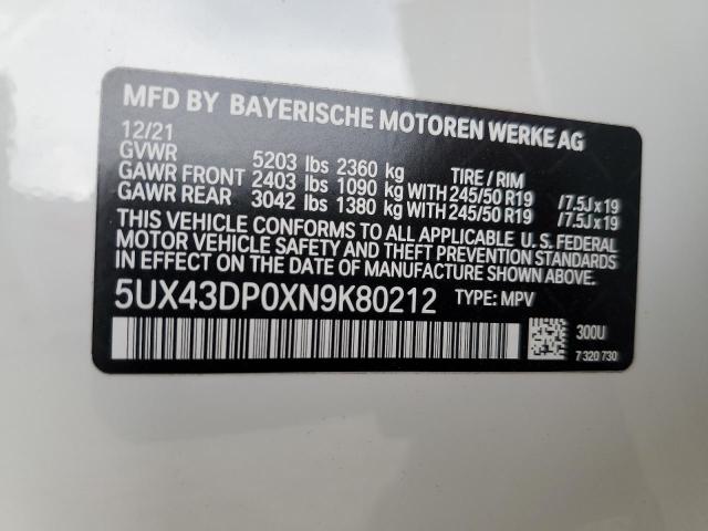 5UX43DP0XN9K80212 BMW X3 Sdrive30i