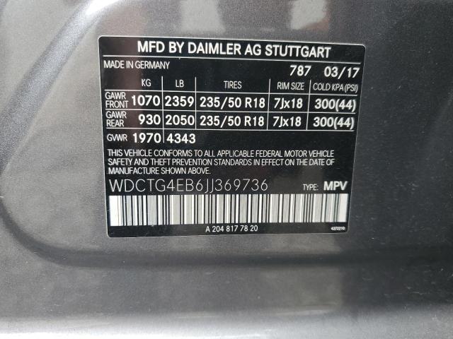 WDCTG4EB6JJ369736 Mercedes-Benz GLA 250