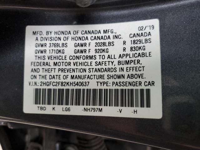 2HGFC2F82KH540637 Honda Civic Sport