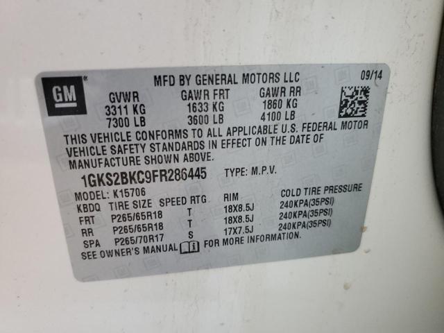 1GKS2BKC9FR286445 GMC YUKON SLT