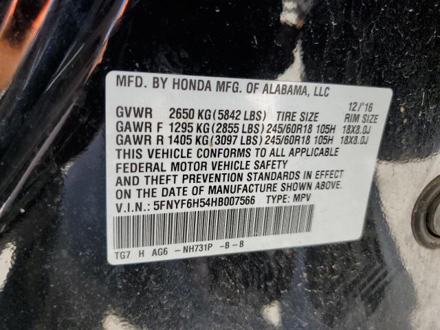 5FNYF6H54HB007566 Honda PILOT EXL
