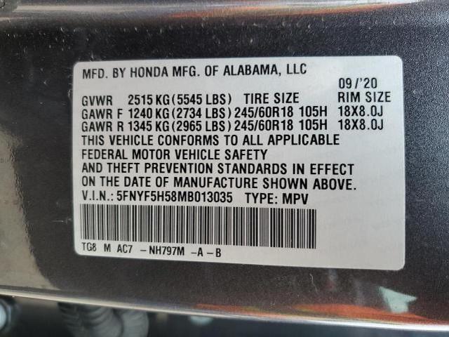 5FNYF5H58MB013035 Honda PILOT EXL