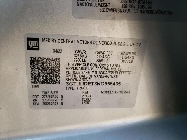 3GTUUDET3NG556435 GMC Sierra K1500 Slt