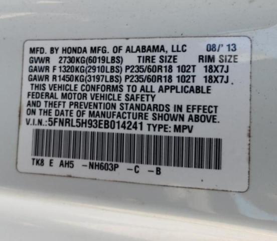 5FNRL5H93EB014241 Honda Odyssey Touring