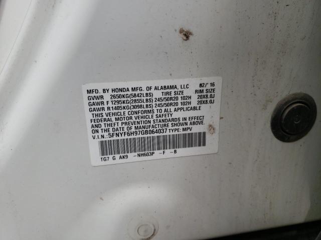 5FNYF6H97GB064037 Honda Pilot Touring