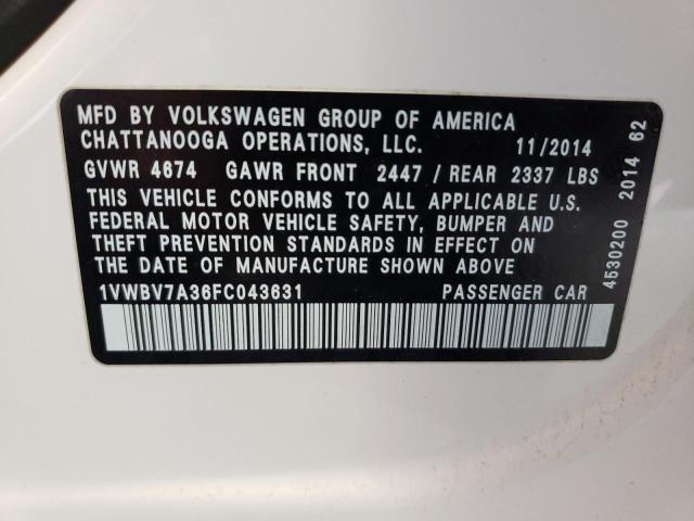 1VWBV7A36FC043631 Volkswagen PASSAT SE