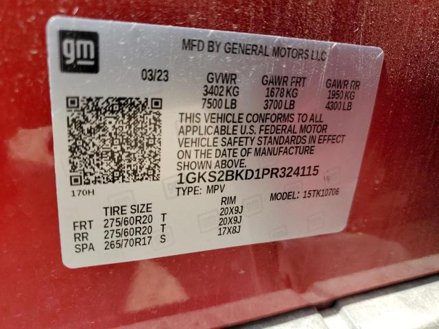 1GKS2BKD1PR324115 GMC YUKON SLT