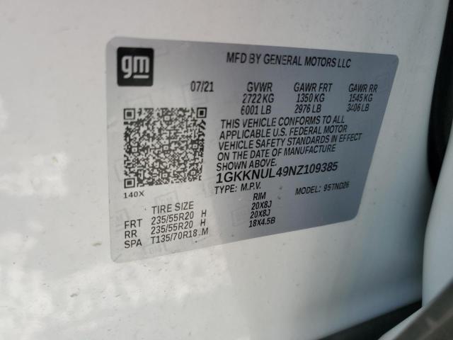 1GKKNUL49NZ109385 GMC ACADIA SLT
