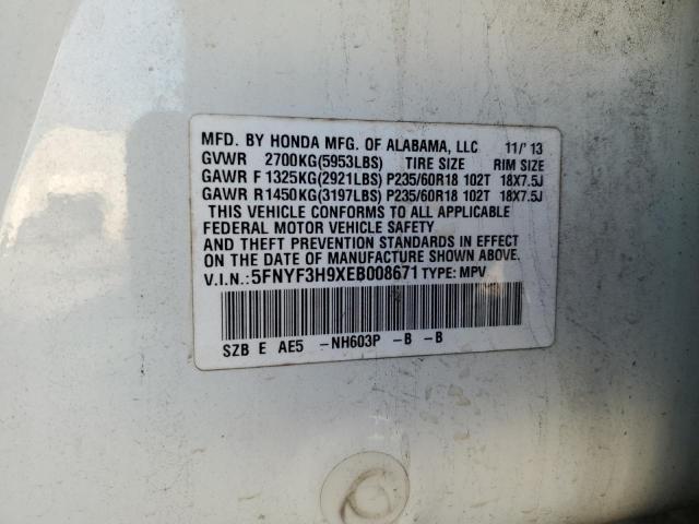 5FNYF3H9XEB008671 Honda Pilot Touring