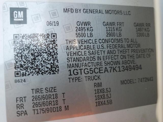 1GTG5CEA7K1349494 GMC CANYON SLE
