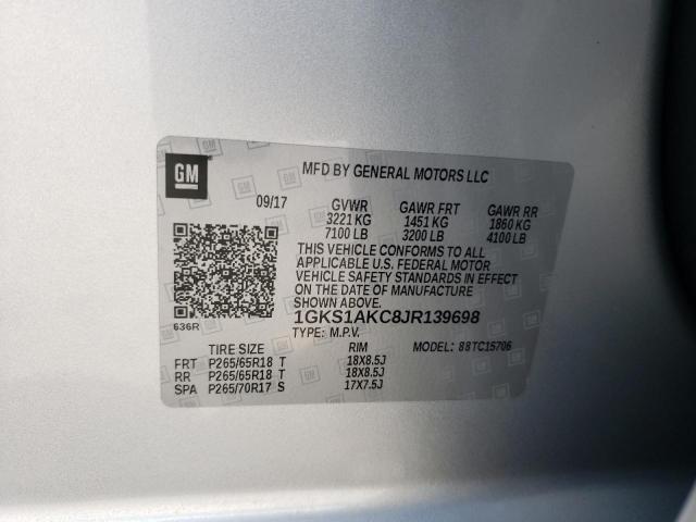 1GKS1AKC8JR139698 GMC YUKON SLE