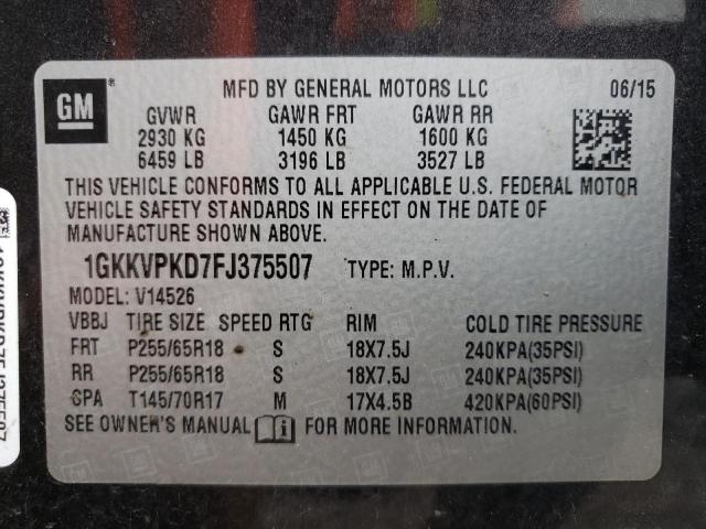 1GKKVPKD7FJ375507 GMC ACADIA SLE