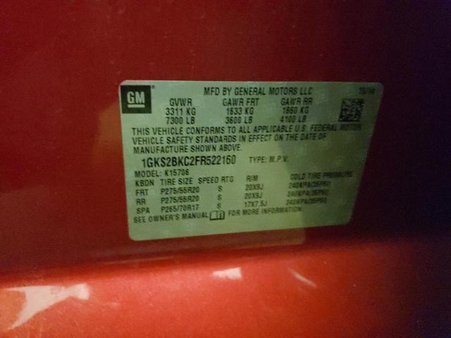 1GKS2BKC2FR522160 GMC YUKON SLT