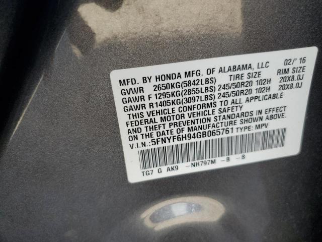5FNYF6H94GB065761 Honda Pilot Touring