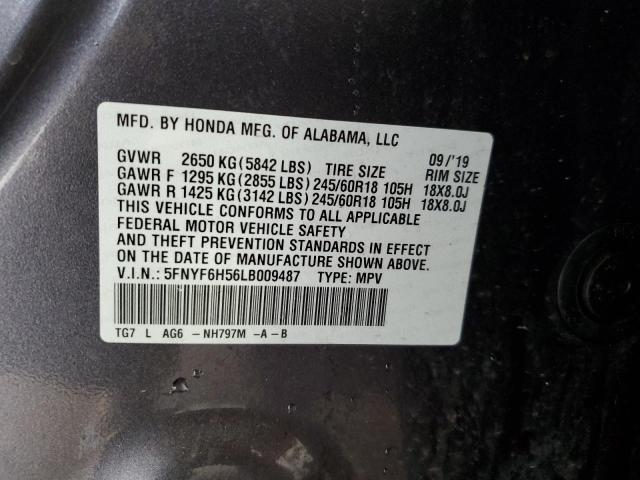 5FNYF6H56LB009487 Honda PILOT EXL