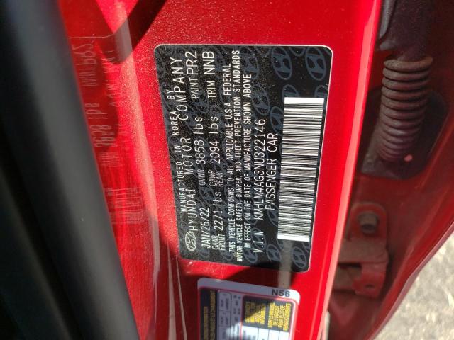 KMHLM4AG3NU322146 Hyundai ELANTRA SEL
