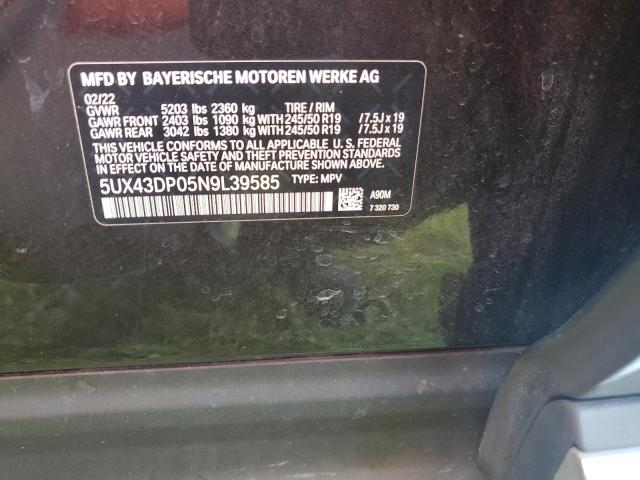 5UX43DP05N9L39585 BMW X3 Sdrive30i