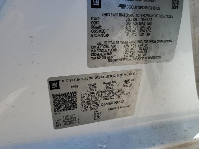 3GCUYDED5MG190733 Chevrolet Silverado K1500 Lt