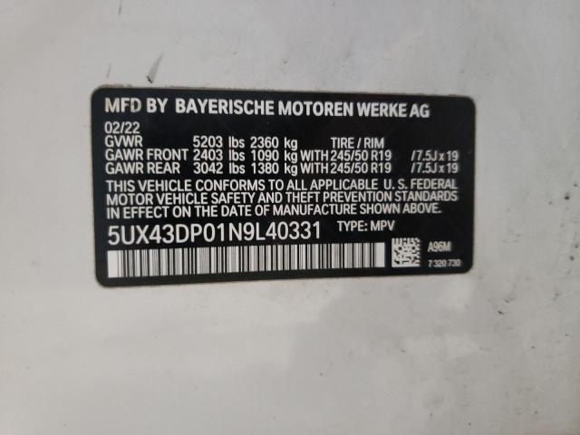 5UX43DP01N9L40331 BMW X3 Sdrive30i