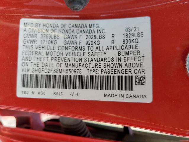 2HGFC2F88MH550978 Honda Civic Sport