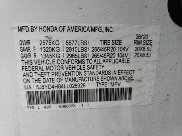 5J8YD4H84LL028929 Acura Mdx Advance