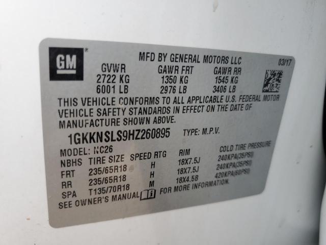 1GKKNSLS9HZ260895 GMC ACADIA SLE
