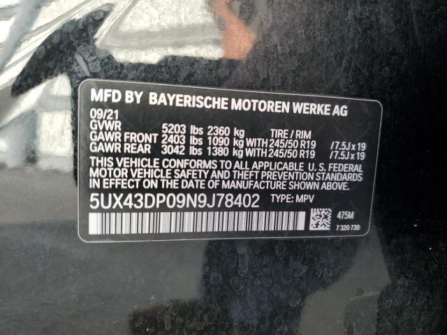 5UX43DP09N9J78402 BMW X3 Sdrive30i