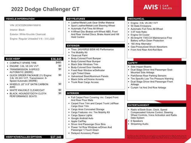 2C3CDZKG5NH185816 Dodge Challenger Gt