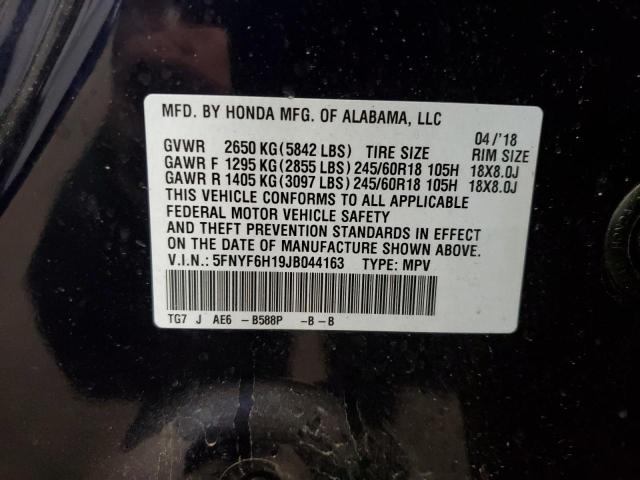 5FNYF6H19JB044163 Honda PILOT LX