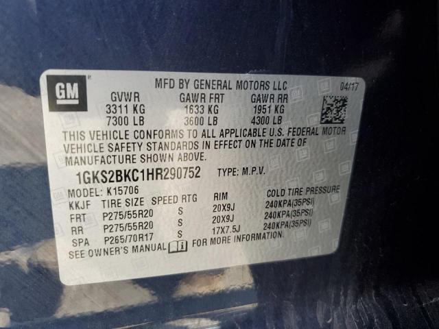 1GKS2BKC1HR290752 GMC YUKON SLT