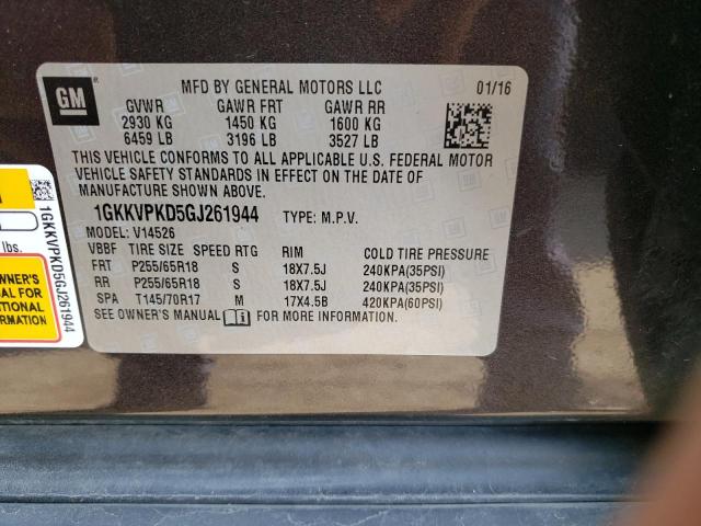 1GKKVPKD5GJ261944 GMC ACADIA SLE