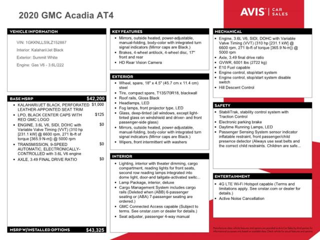 1GKKNLLS9LZ152887 GMC Acadia At4