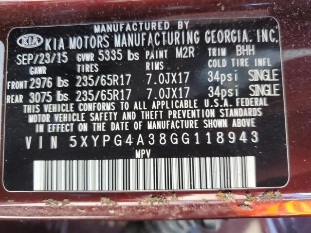 5XYPG4A38GG118943 KIA SORENTO LX